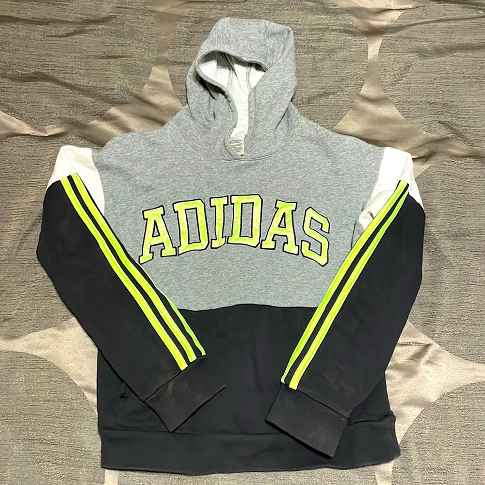 Youth Big Boys Adidas Track Hoodie Sweatshirt Gray Black Size Large 14/16